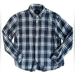 Rails Men’s Flannel Plaid Button Down Shirt Size Large Brushed Lennox Blue White